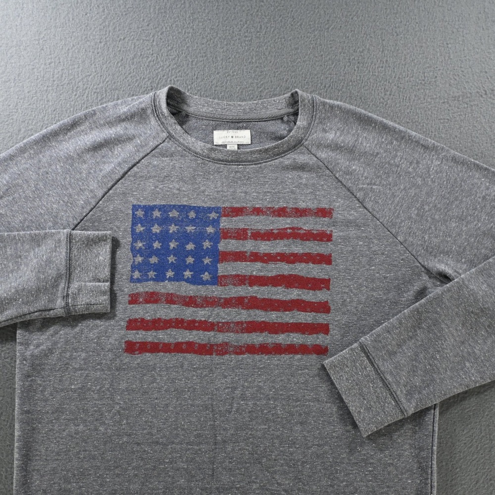 Lucky Brand Mens American Flag Graphic Raglan Sweatshirt Size M Gray Heather